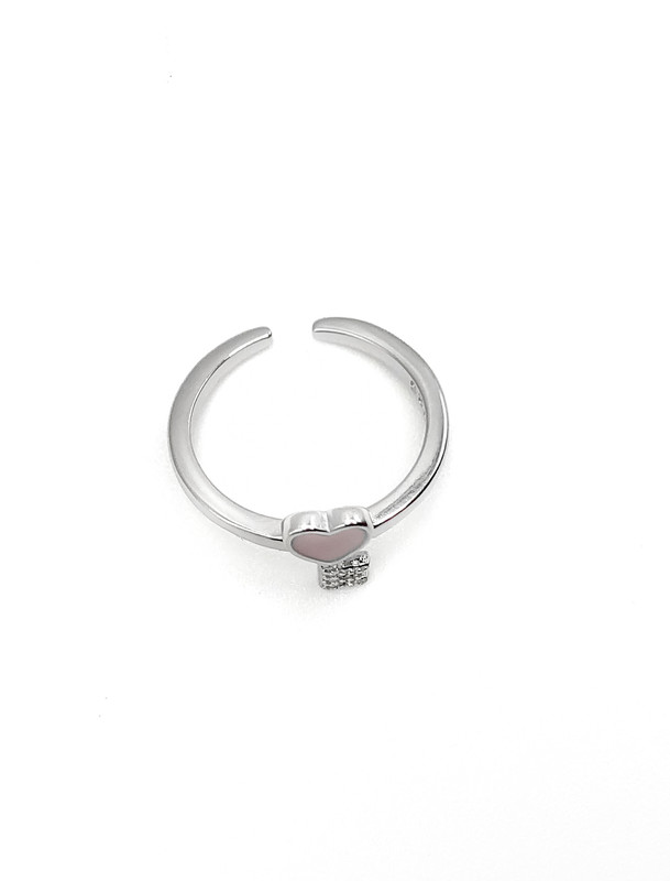 Anillos plata llave de corazon rosado