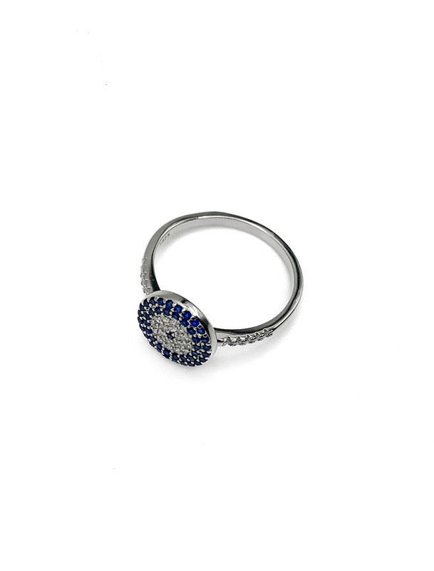 Anillos plata circulo tipo ojo turco piedras blancas y azules