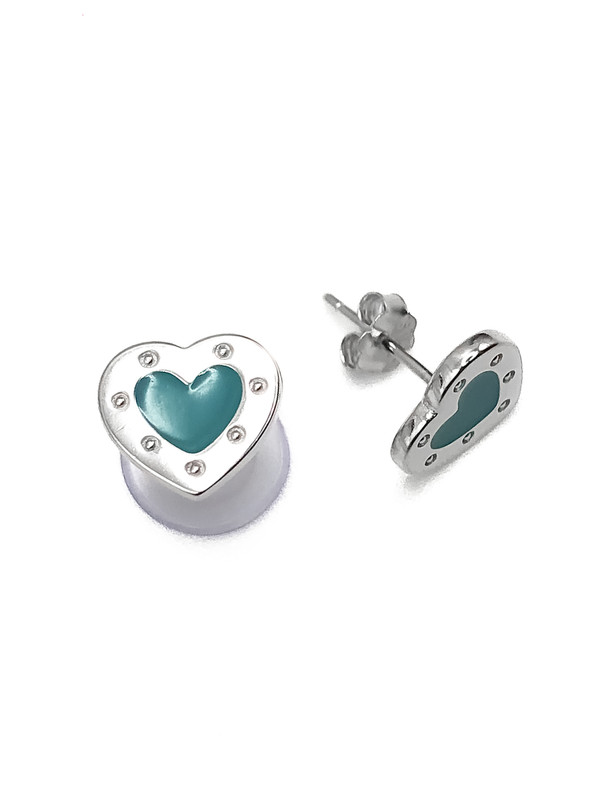 Aretes plata corazón esmaltado turquesa