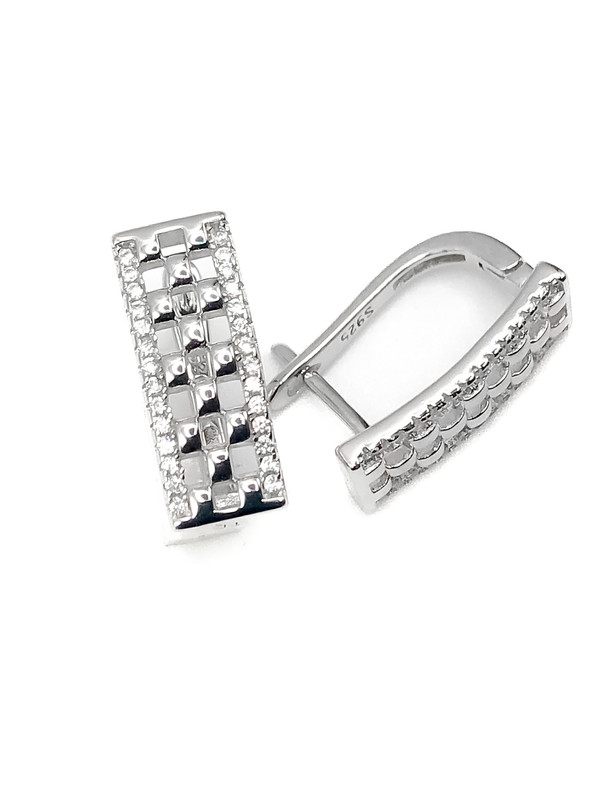 Aretes plata rectagular calado con broche de patente