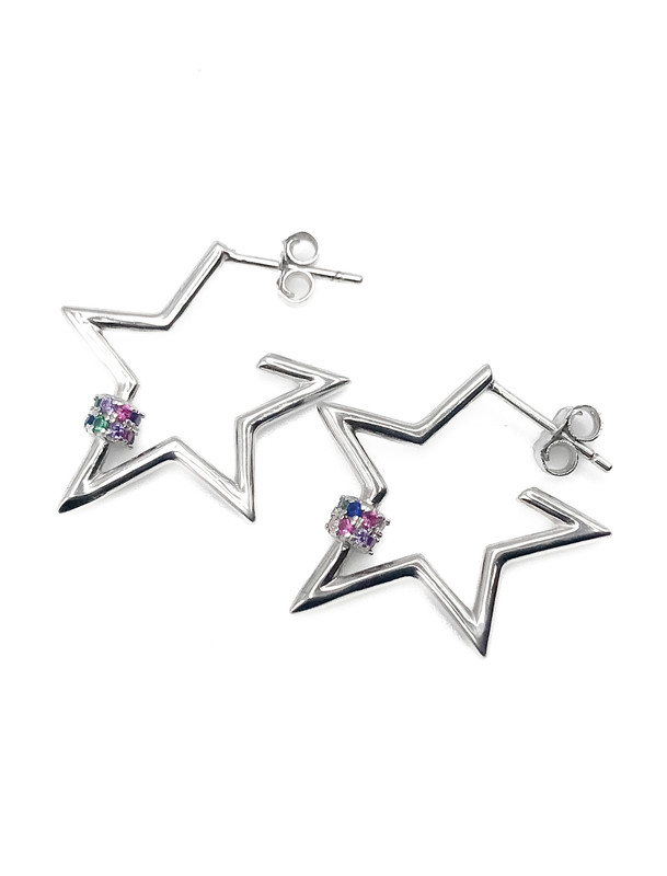 Aretes plata estrella detalle de piedras multicolor