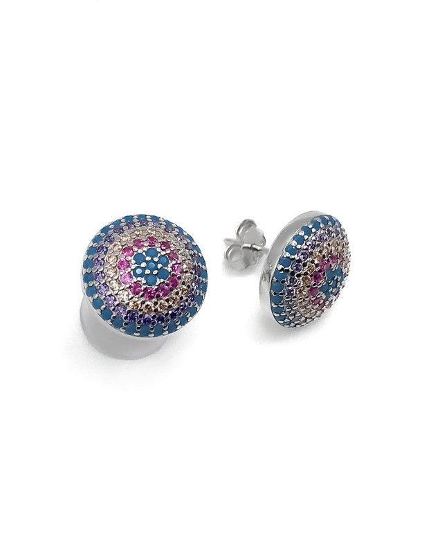 Aretes plata circulo de piedras multicolor micropave