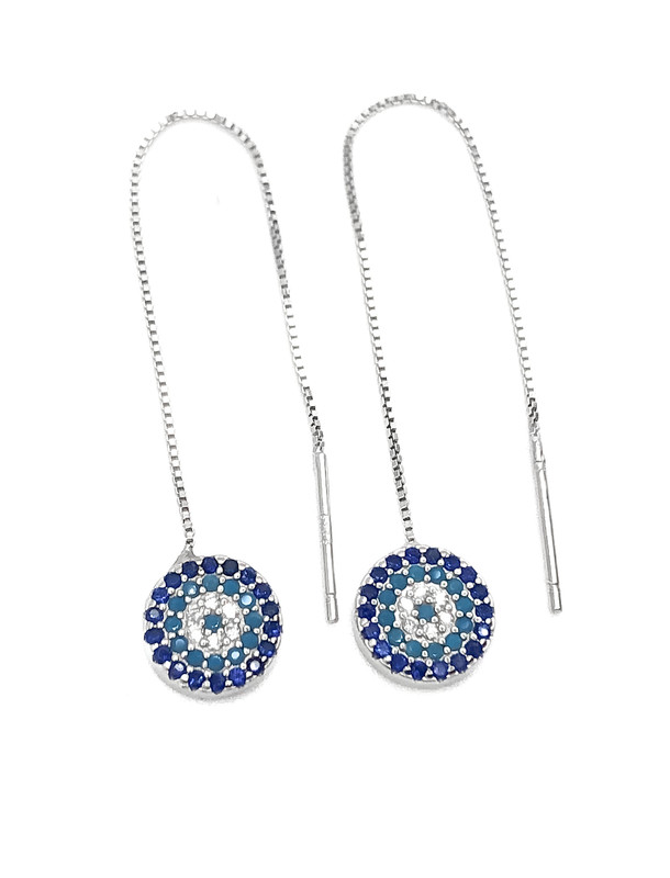 Aretes plata largo cadena circulo