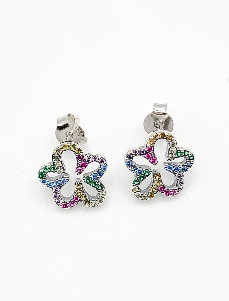 Aretes plata flor piedras multicolor
