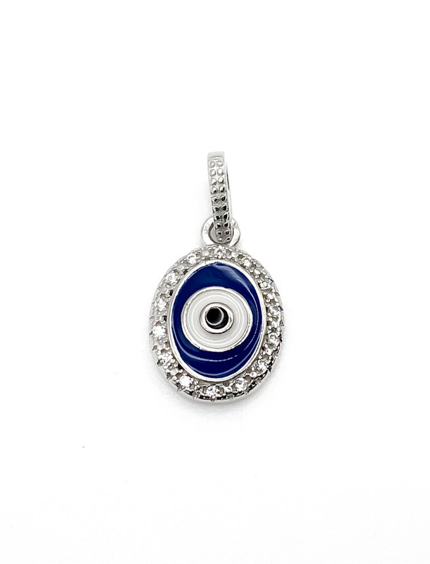 Dijes plata ojo truco redondo azul
