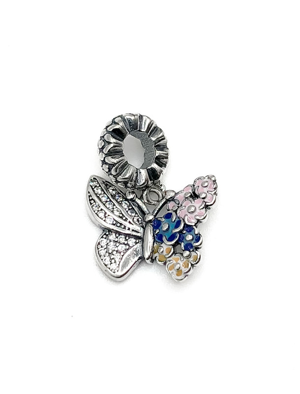 Dijes plata mariposa flores de colores