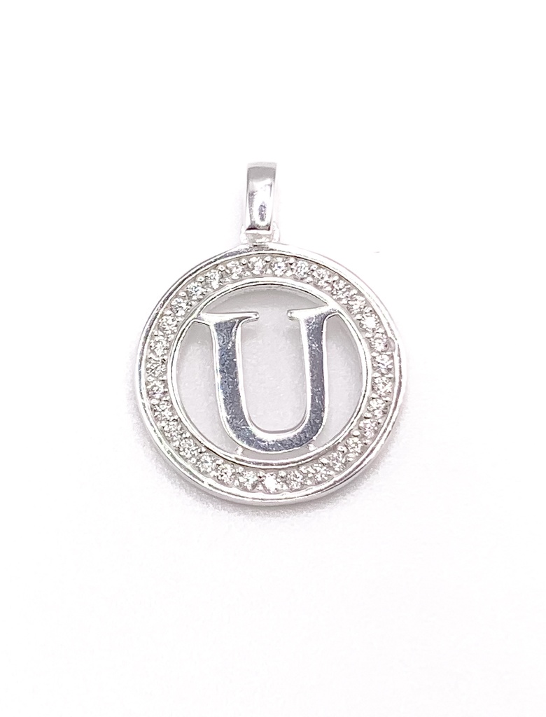 Dijes plata letra U con contorno de brillantes
