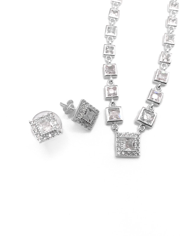 Juegos plata cuadrado collar blanco a presión