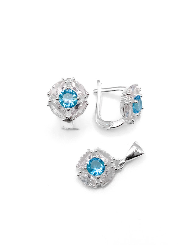 Juegos plata redondo circon turquesa a presión