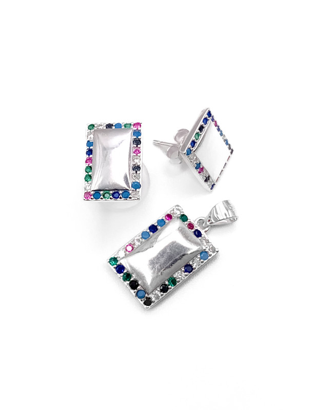 Juegos plata rectangular liso piedra multicolor a presión