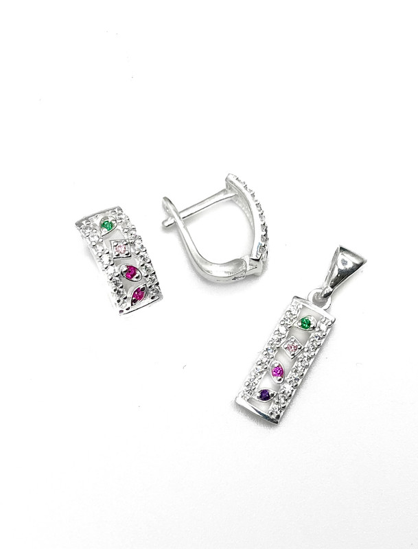 Juegos plata rectangular circon multicolor patente