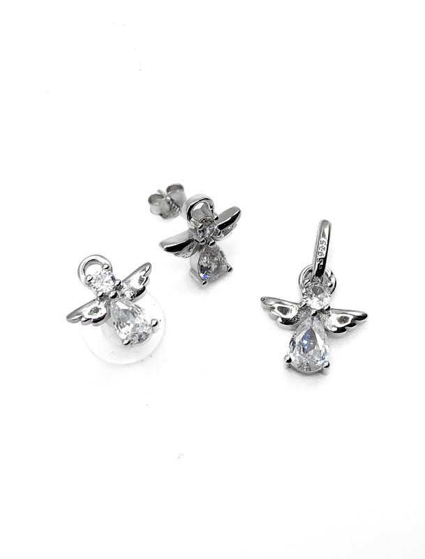 Juegos plata angel circon blanco a presion