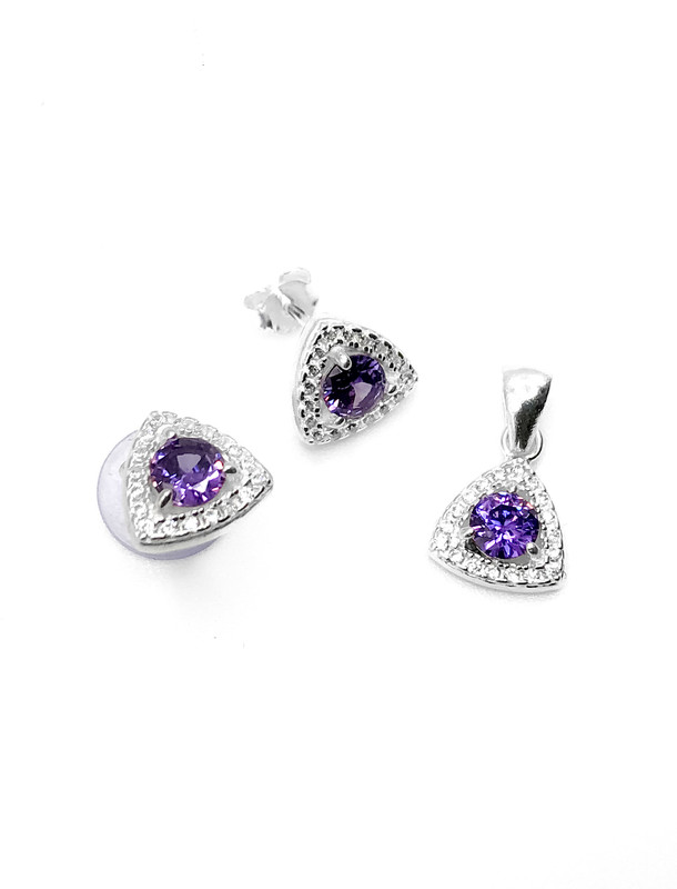 Juegos plata semitriangular piedra morada a presion