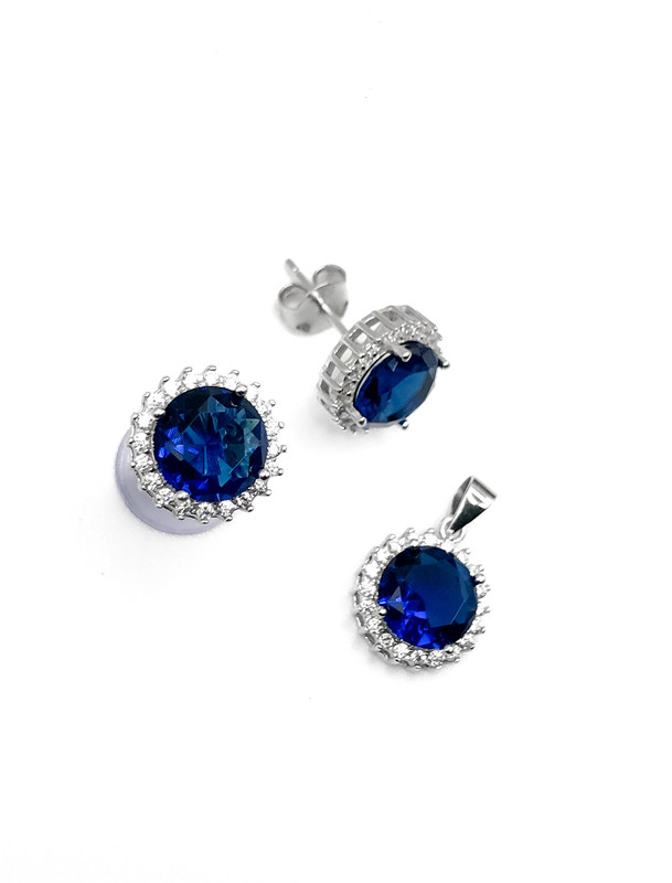 Juegos plata redondo piedra azul a presion