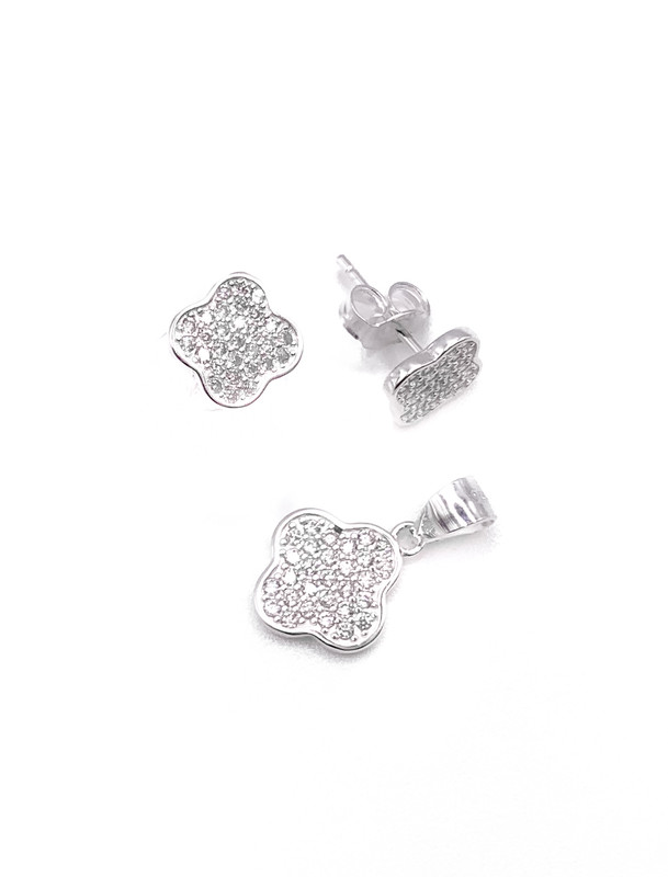 Juegos plata flor circon blanco a presion