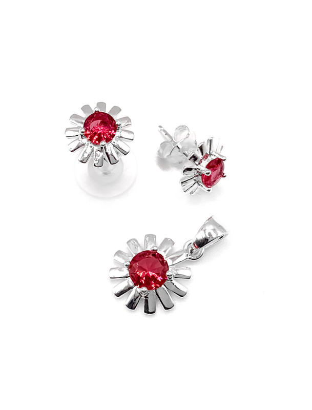 Juegos plata flor lisa piedra fuccia a presion