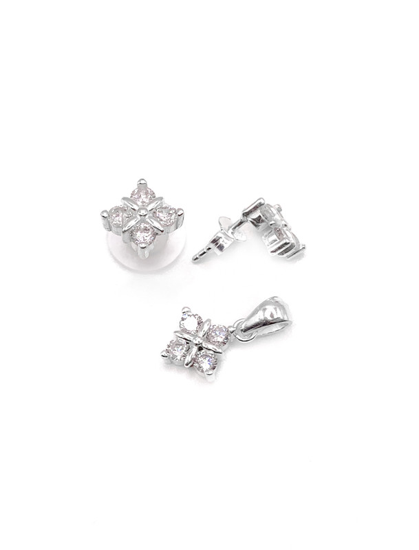 Juegos plata rombo circon blanco a presion