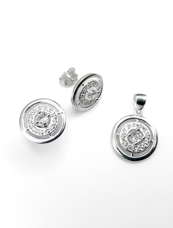 Juegos plata redondo piedra blanca a presion