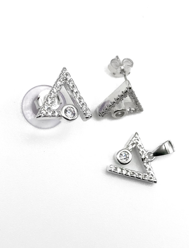 Juegos plata triangulo circon blanco a presion