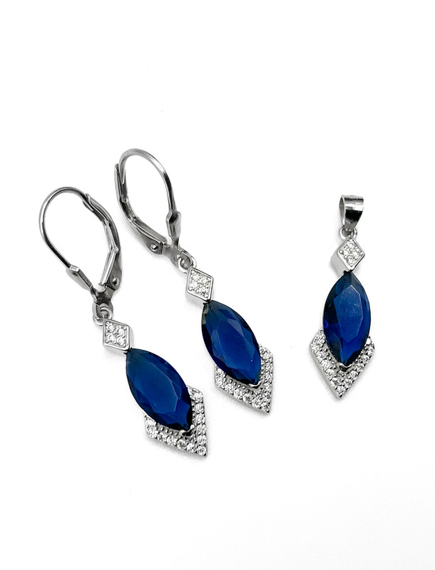 Juegos plata oval piedra azul con aza