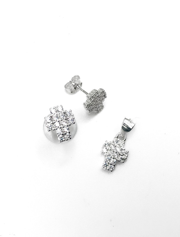 Juegos plata cruz ancha con enjoye a presion