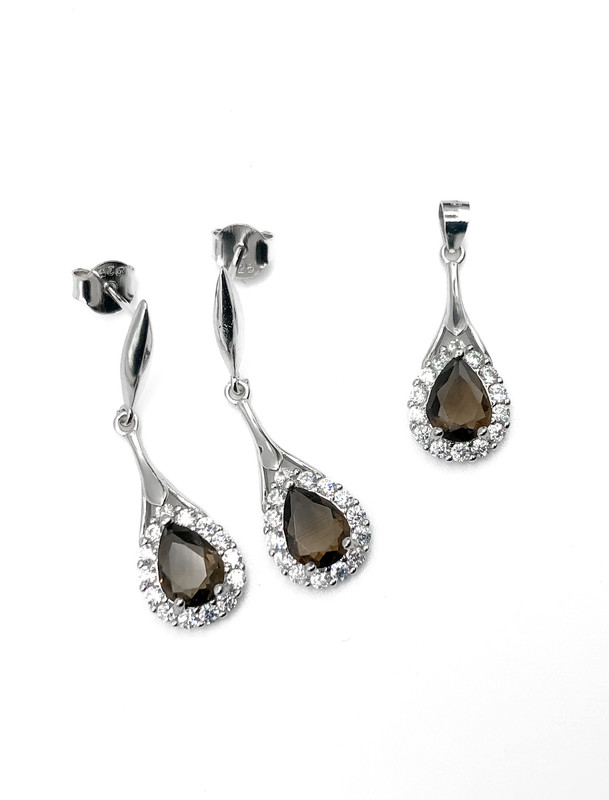 Juegos plata gota café contorno circon