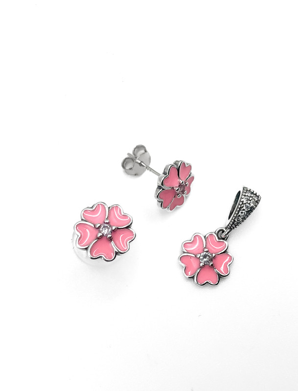 Juegos plata flor esmaltada rosada a presion