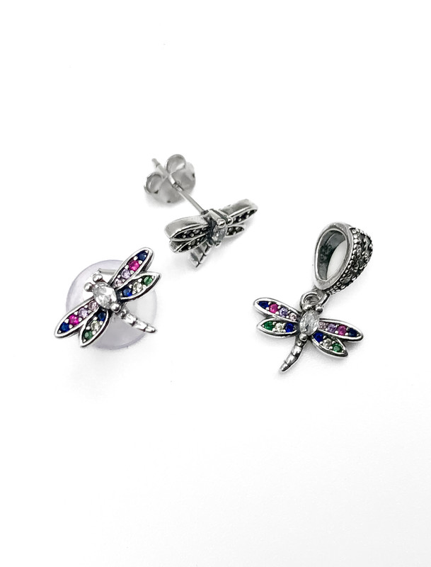 Juegos plata libelula piedra multicolor a presion