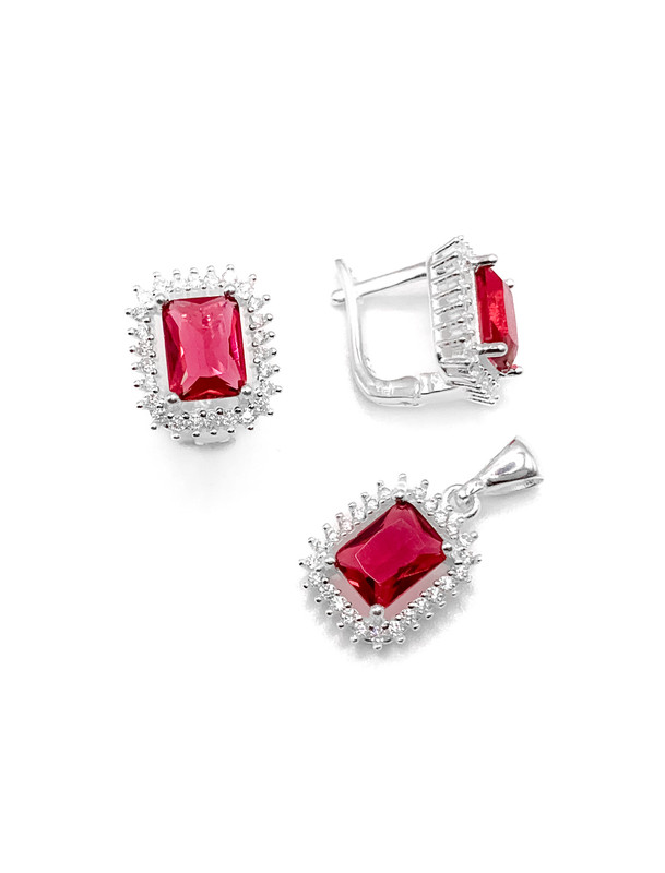 Juegos plata cuadrado circon fuccia patente