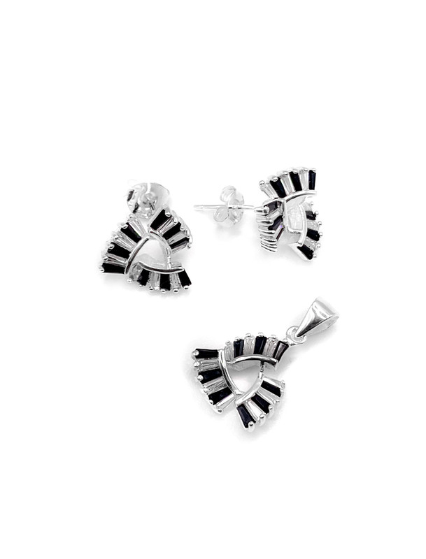 Juegos plata triangular baguett negro blanco a presion