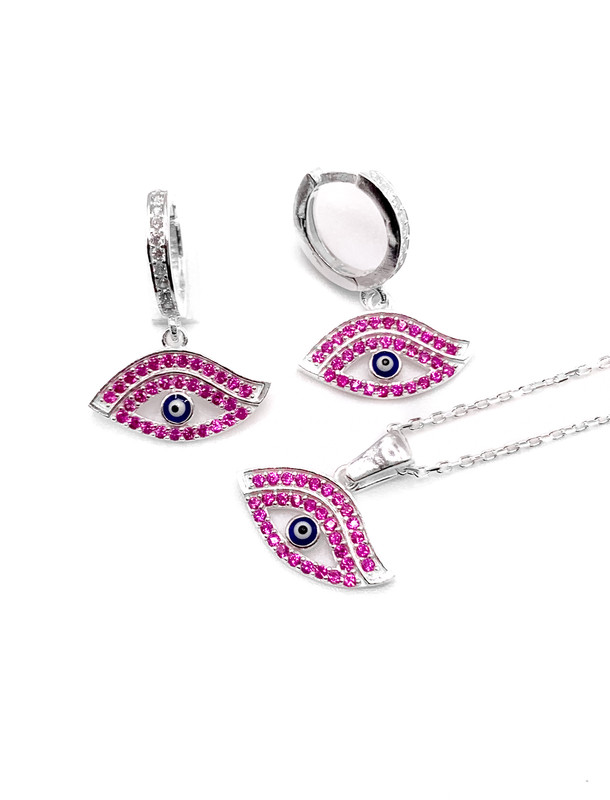 Juegos plata ojo turco collar enjoye fuccia blanco hugguies