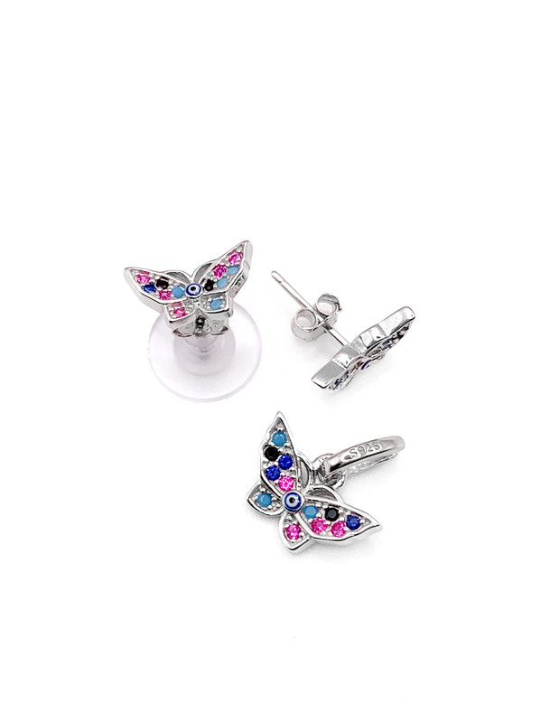 Juegos plata mariposa ojo turco circon multicolor a presion