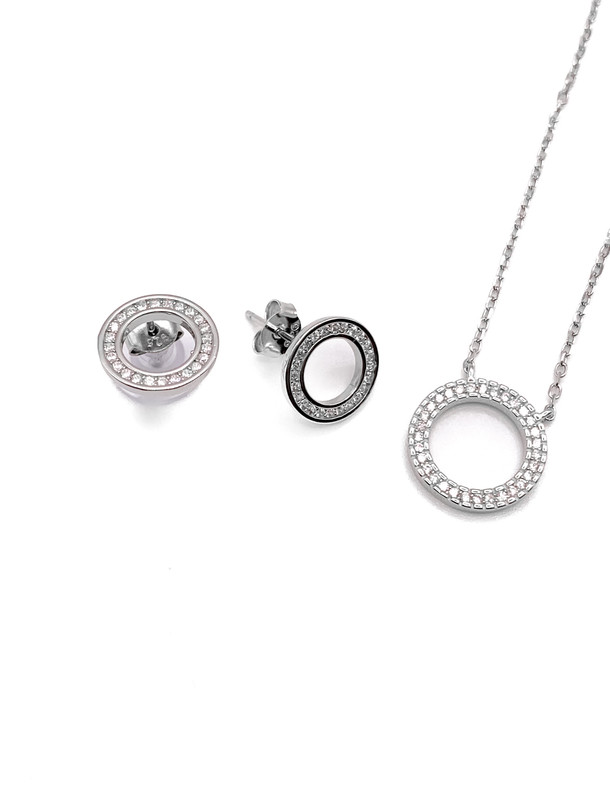 Juegos plata circulo collar con enjoye a presion