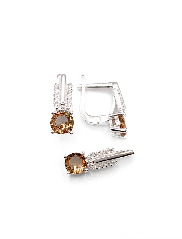 Juegos plata tira en u circon piedra cafe patente