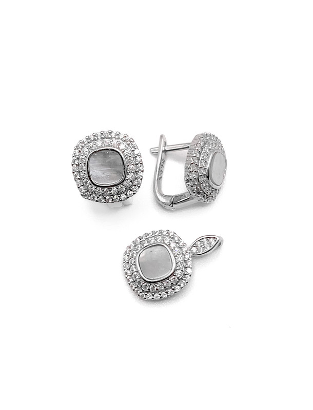 Juegos plata semicuadrado con nacar patente