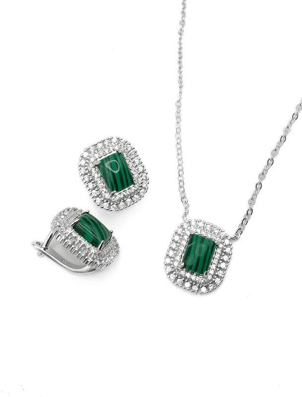 Juegos plata cuadrado piedra malaquita circon patente