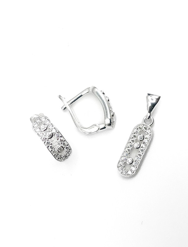 Juegos plata oval circon blanco patente