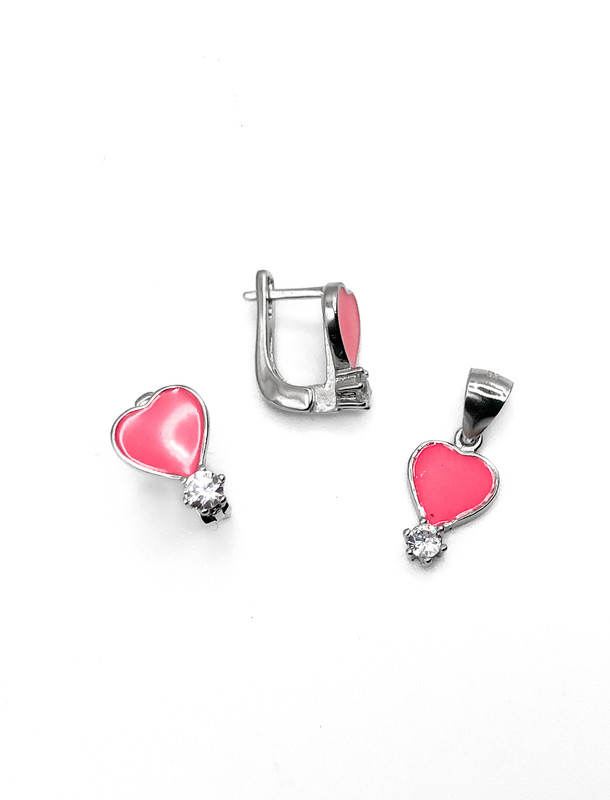 Juegos plata corazon fuccia esmaltado patente