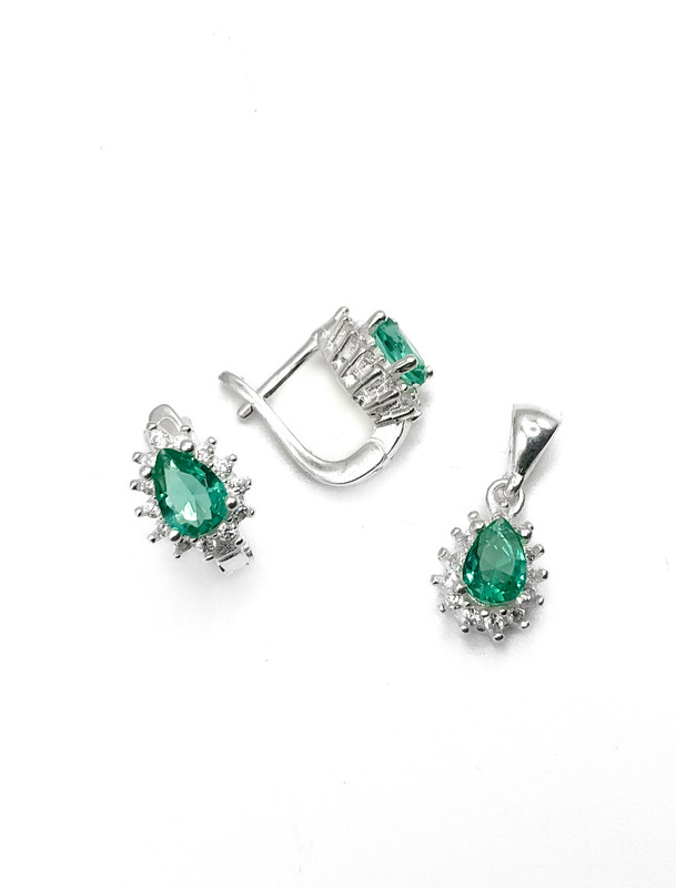 Juegos plata gota piedra verde circon patente