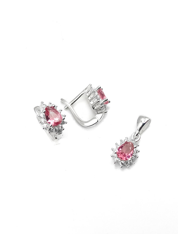 Juegos plata gota piedra fuccia circon patente