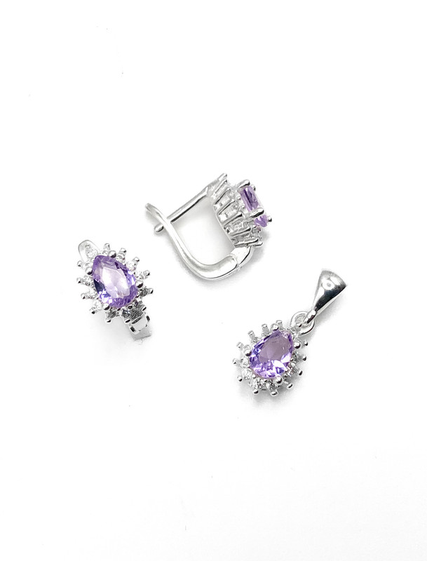 Juegos plata gota piedra lila circon patente