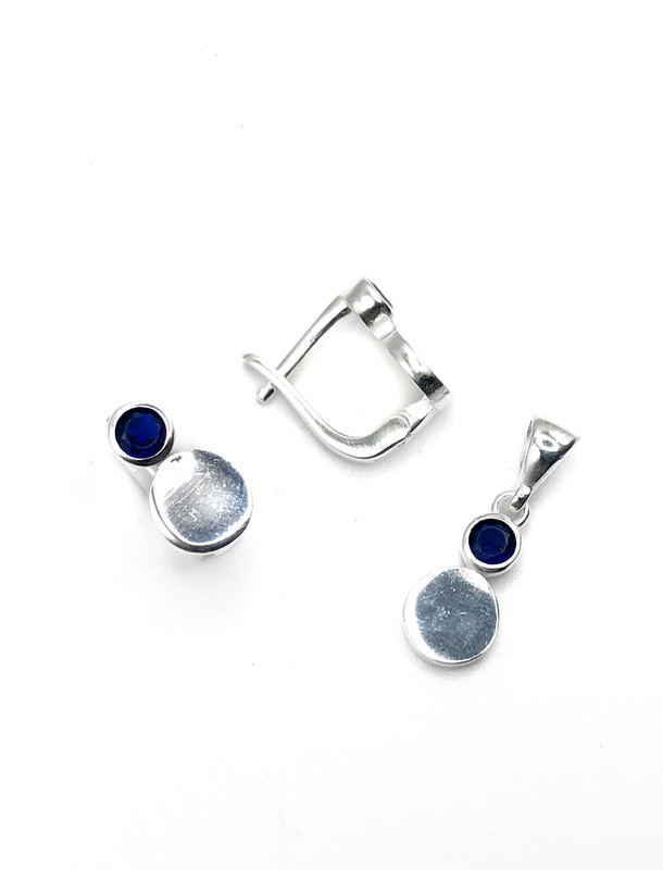 Juegos plata doble circulo liso circon azul patente