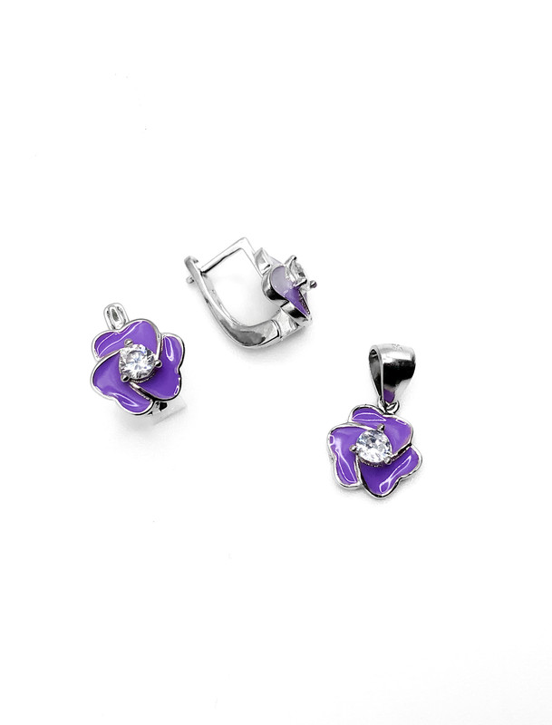 Juegos plata flor esmaltada lila patente
