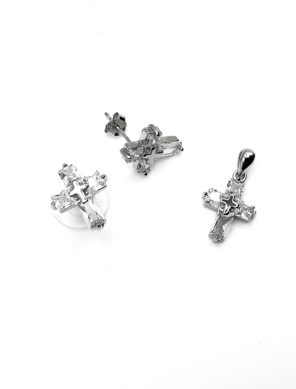 Juegos plata cruz mediana circon a presion
