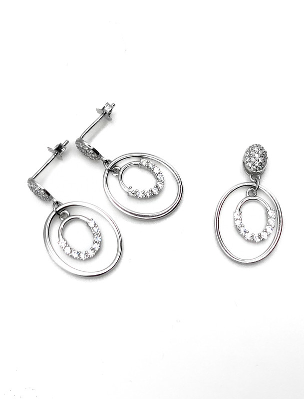 Juegos plata ovalos lisos con enjoye colgante a presion