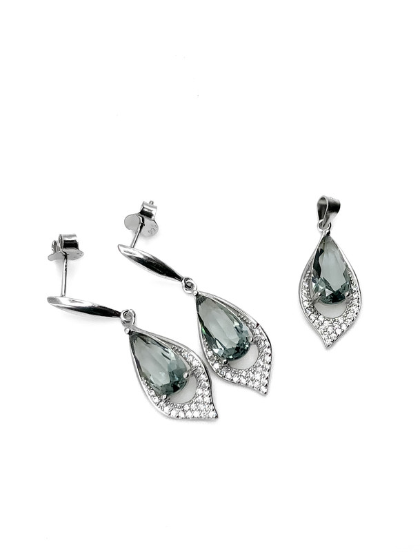 Juegos plata gota gris punta circon largo a presion