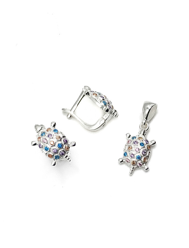 Juegos plata tortuga circon multicolor patente