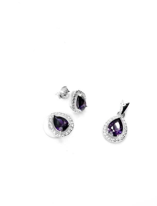 Juegos plata gota circon morada a presion