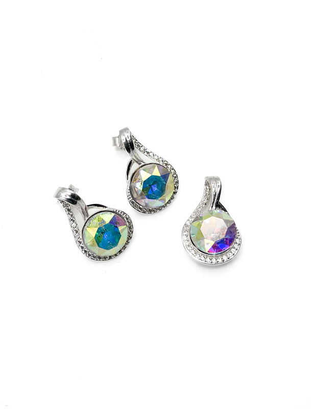 Juegos plata cruzado piedra tornasol redondo a presion