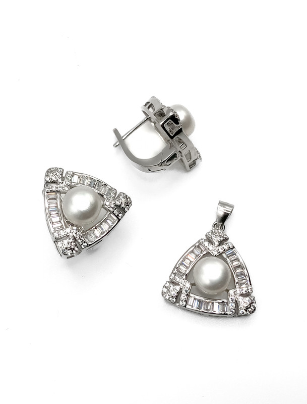 Juegos plata semitriangular perla baguett patente